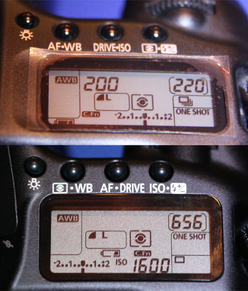 Canon EOS 40D Statusdisplay und Bedienelemente im Vergleich mit Canon EOS 20D